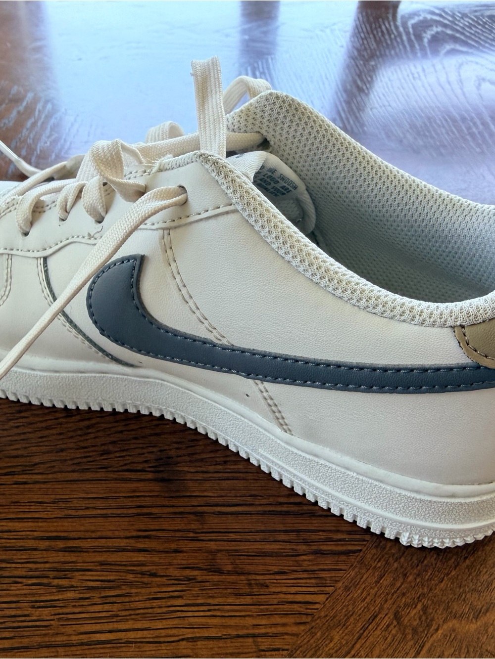 Nike Kids White Air Force 1 Sneakers with Grey Swoosh - Picture 5 of 10